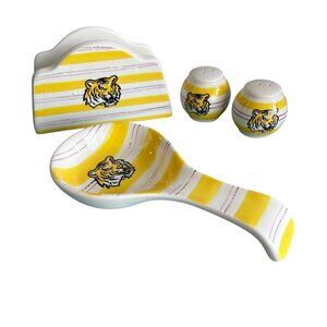 LSU Ceramic Tabletop Trio Y2K Geaux Tigers Tableware Tailgating Salt and Pepper
